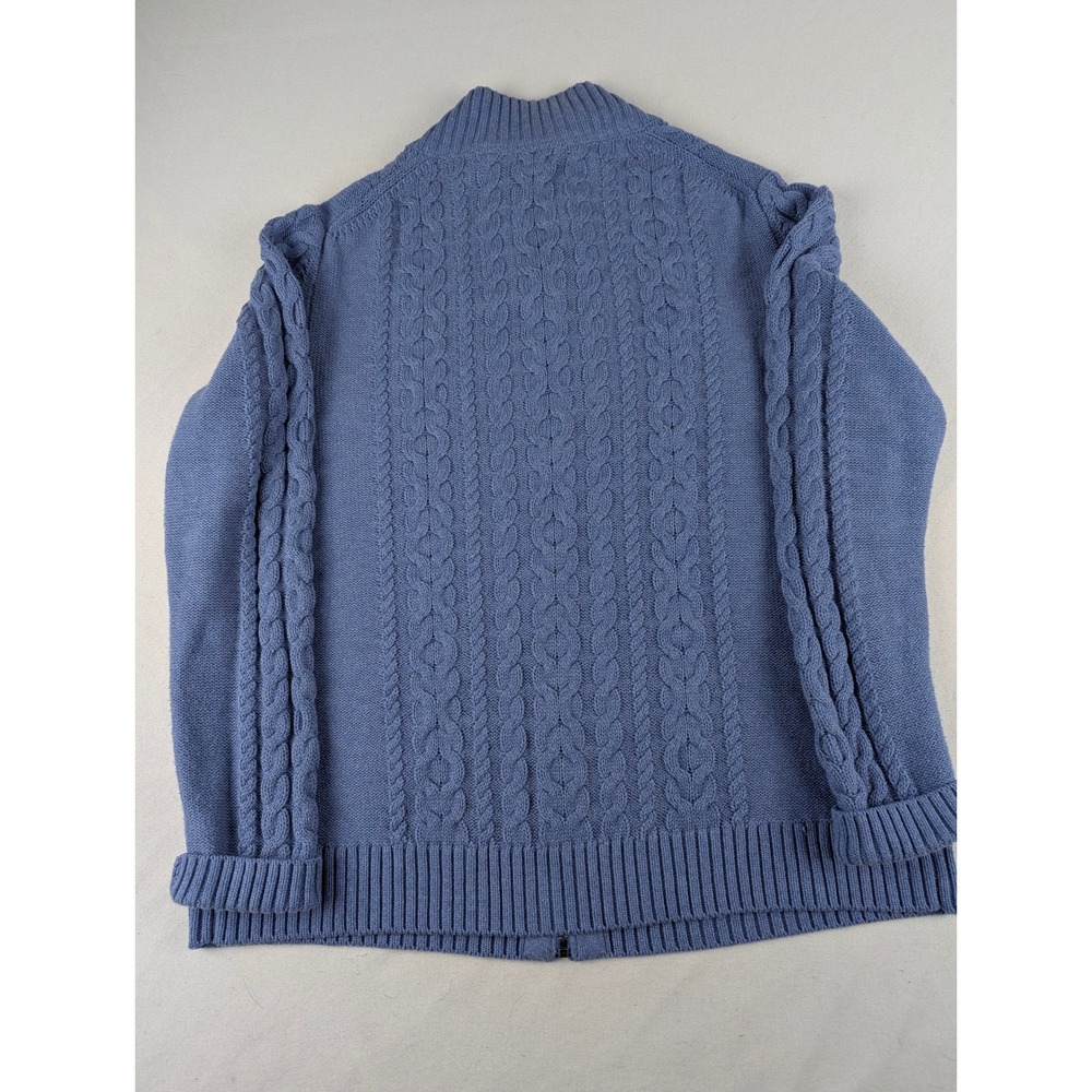 LL Bean Women XL Blue Cable Knit Full Zip Cotton Cardigan Sweater 298836 - Picture 5 of 13